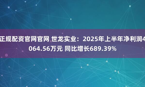 正规配资官网官网 世龙实业：2025年上半年净利润4064.56万元 同比增长689.39%